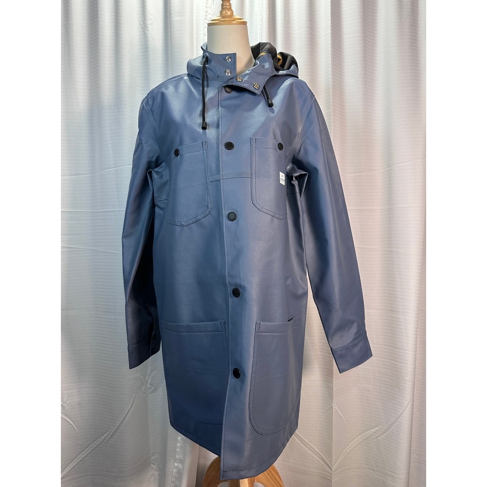 NWT Stutterheim x Lee Stockholm Raincoat Ash Hooded Long Jacket Mens Size Small